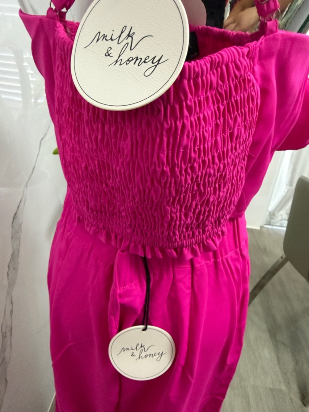 Bright Pink Wide-Leg Jumpsuit with Floral Applique Top - Picture 2 of 3